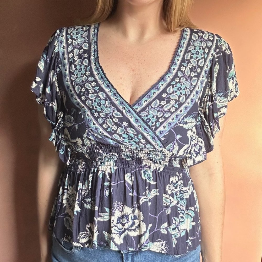 Angie Floral V-Neck Blouse